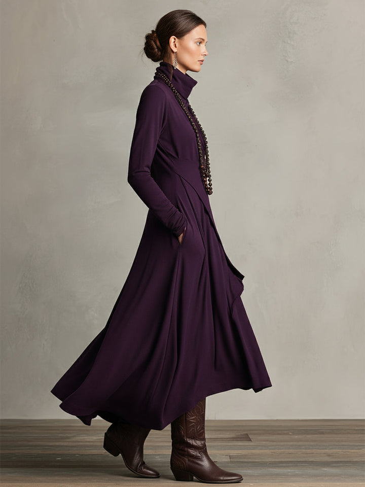 Celeste | Purple Dress for Women with Turtleneck Asymmetric Draped Maxi Style