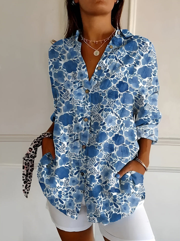Effortless Floral Print Blouse for Women with Collar Long Sleeve Button Front Relaxed Style