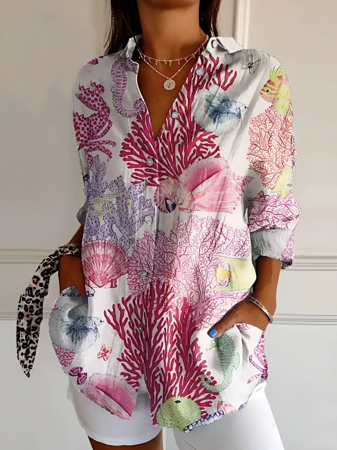 Effortless Floral Print Blouse for Women with Collar Long Sleeve Button Front Relaxed Style