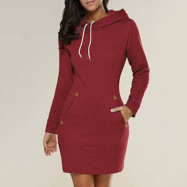Comfortable Fitted Hoodie Sweater Dress for Women with Long Sleeve Drawstring Front Pocket Casual Style