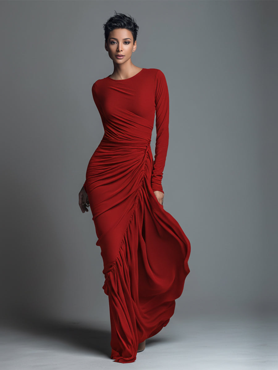 Claire | Jersey Knit Ruched Long Sleeve Maxi Dress