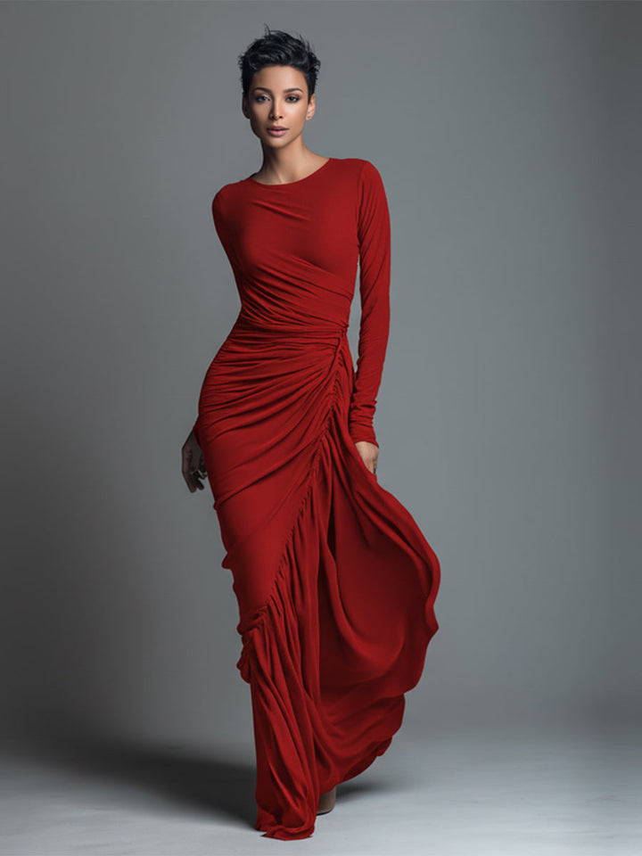 Claire | Jersey Knit Ruched Long Sleeve Maxi Dress