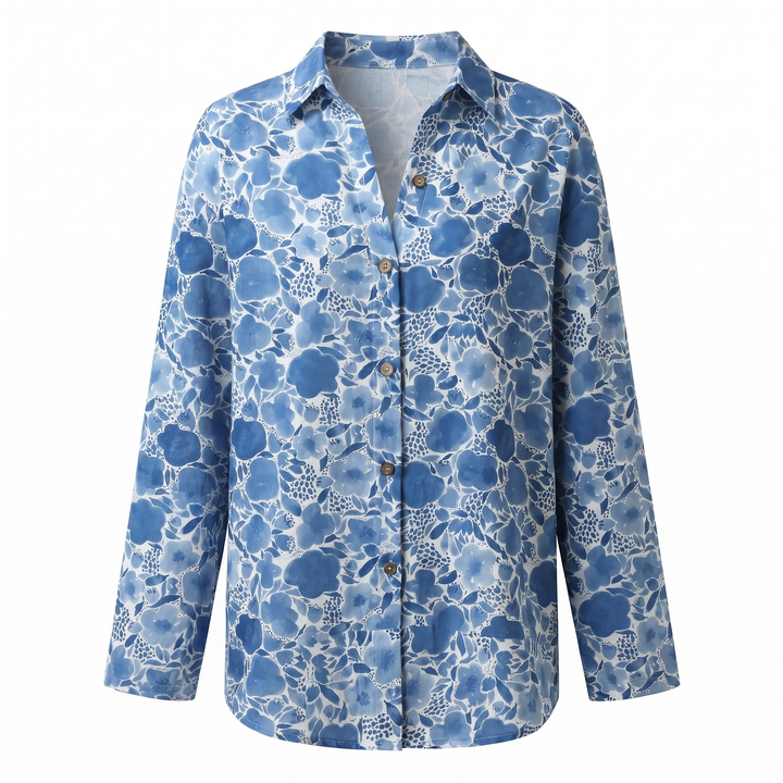 Effortless Floral Print Blouse for Women with Collar Long Sleeve Button Front Relaxed Style
