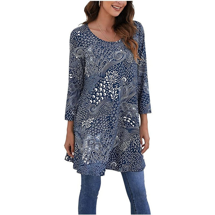 Effortless Paisley Print Tunic Top for Women with Scoop Neck Elbow Sleeve Flowy Swing Bohemian Style