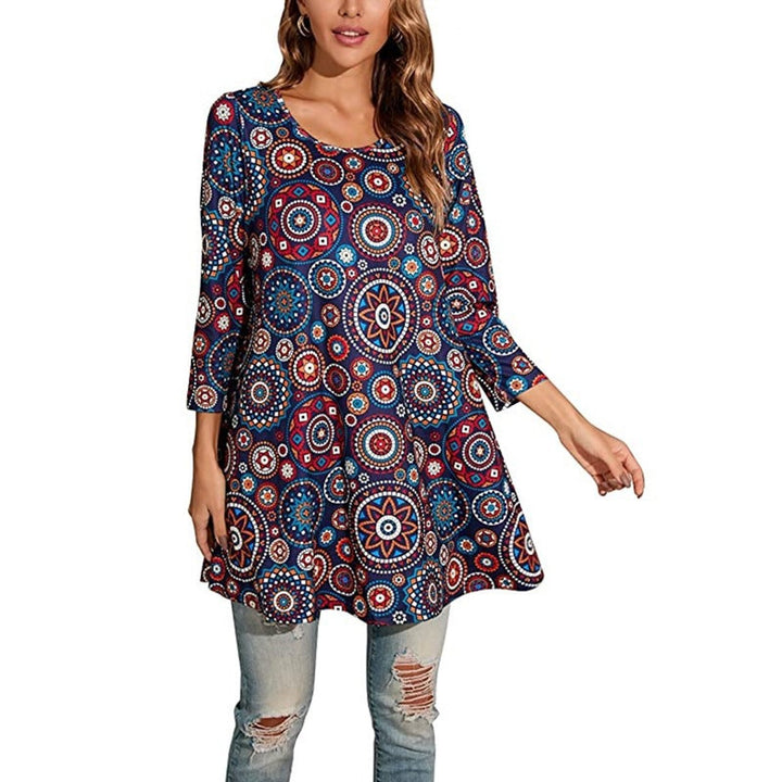 Effortless Paisley Print Tunic Top for Women with Scoop Neck Elbow Sleeve Flowy Swing Bohemian Style